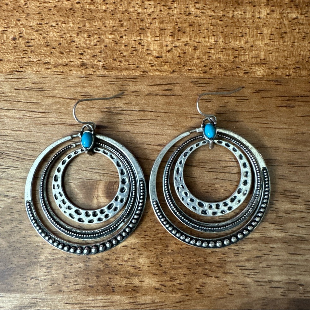 Premier Designs Southwestern Boho Silver Triple Hoop Pierced Earrings